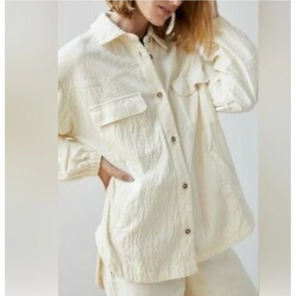 Maeve Corduroy Shirt Jacket Womens M Cream Cabincore Gorpcore Grandmillennial